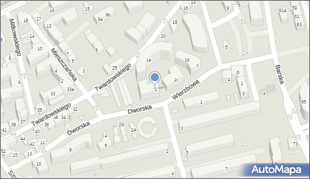 Kraków, Dworska, 1, mapa Krakowa