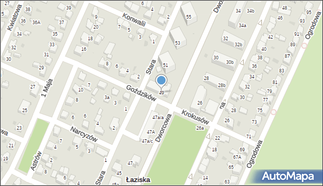 Łaziska Górne, Dworcowa, 49, mapa Łaziska Górne
