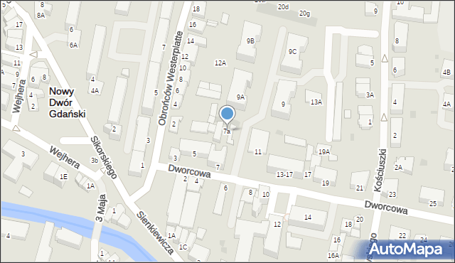 Nowy Dwór Gdański, Dworcowa, 7a, mapa Nowy Dwór Gdański