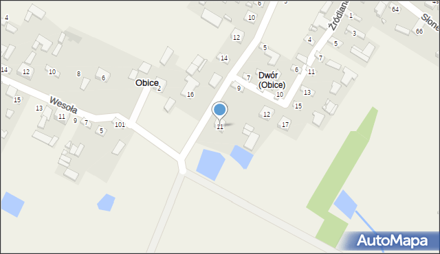 Obice, Dworska, 11, mapa Obice