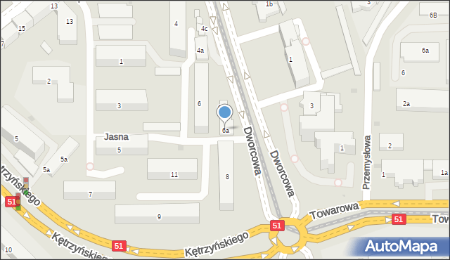 Olsztyn, Dworcowa, 6a, mapa Olsztyna