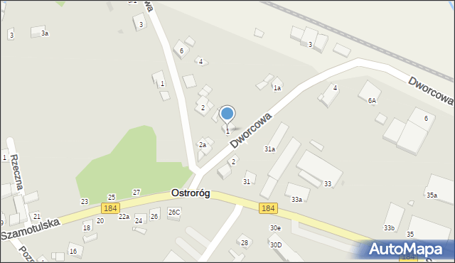 Ostroróg, Dworcowa, 1, mapa Ostroróg