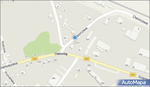 Ostroróg, Dworcowa, 2, mapa Ostroróg
