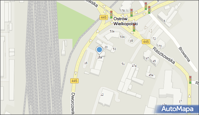 Ostrów Wielkopolski, Dworcowa, 16a, mapa Ostrów Wielkopolski