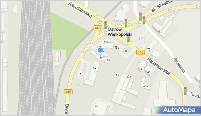 Ostrów Wielkopolski, Dworcowa, 20, mapa Ostrów Wielkopolski