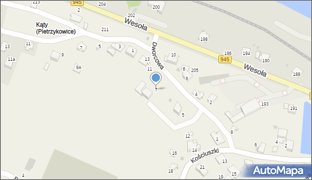 Pietrzykowice, Dworcowa, 7, mapa Pietrzykowice