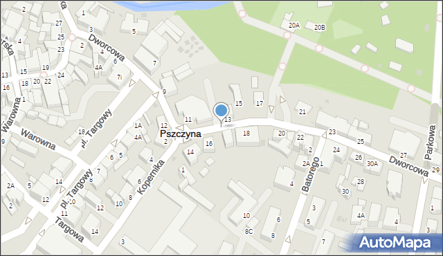 Pszczyna, Dworcowa, 16a, mapa Pszczyny