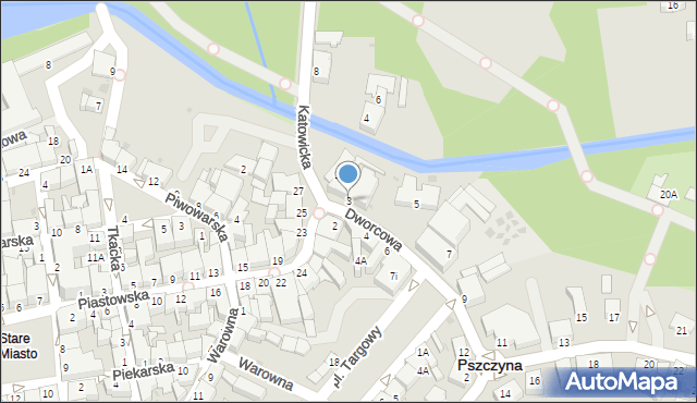 Pszczyna, Dworcowa, 3, mapa Pszczyny