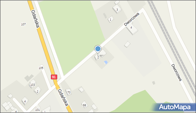 Różyny, Dworcowa, 2, mapa Różyny