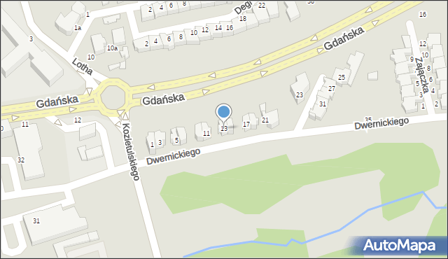 Słupsk, Dwernickiego Józefa, gen., 13, mapa Słupska
