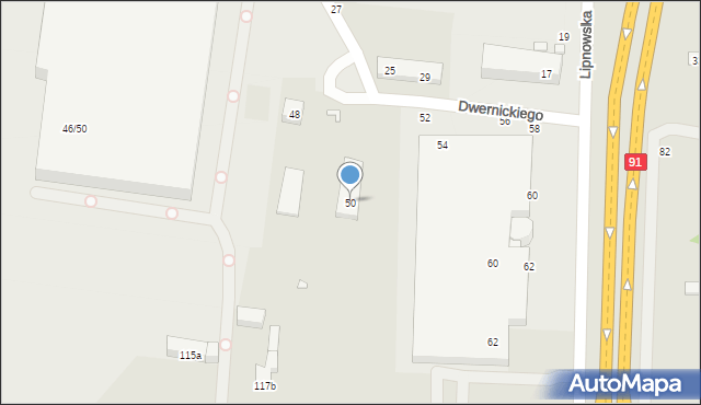 Toruń, Dwernickiego Józefa, gen., 50, mapa Torunia