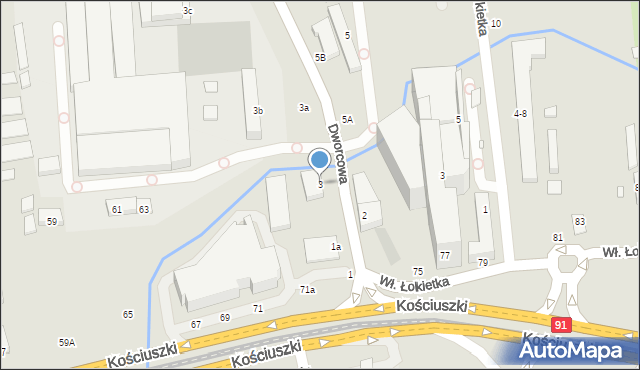 Toruń, Dworcowa, 3, mapa Torunia