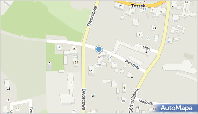 Toszek, Dworcowa, 32, mapa Toszek