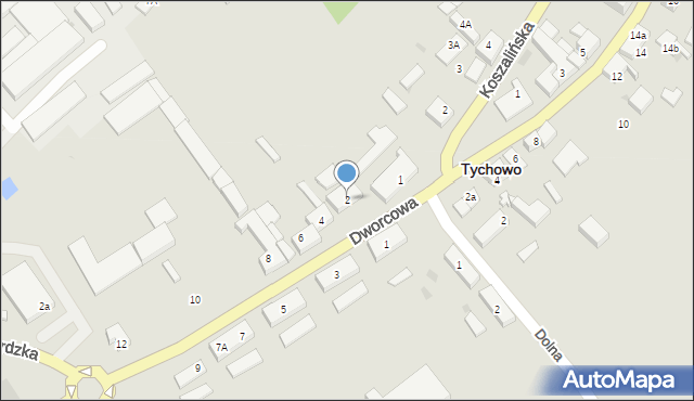Tychowo, Dworcowa, 2, mapa Tychowo