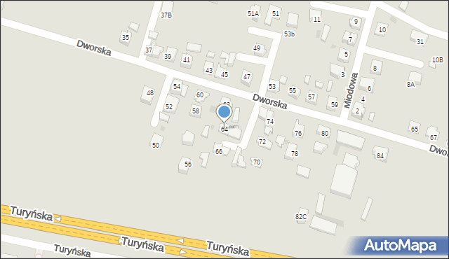 Tychy, Dworska, 64, mapa Tychów