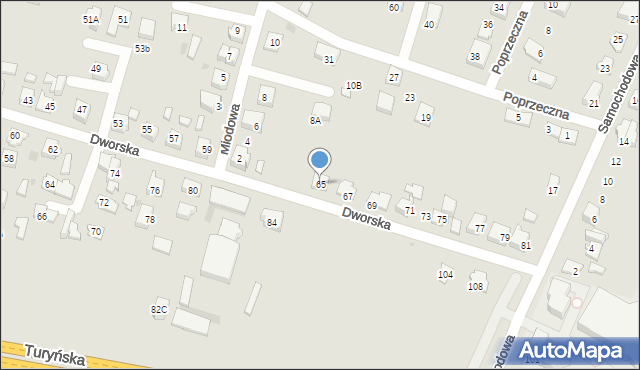 Tychy, Dworska, 65, mapa Tychów