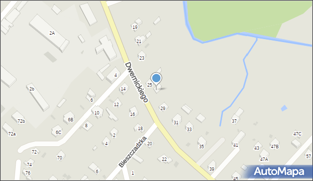 Ustrzyki Dolne, Dwernickiego Józefa, gen., 27, mapa Ustrzyki Dolne