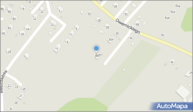 Ustrzyki Dolne, Dwernickiego Józefa, gen., 30C, mapa Ustrzyki Dolne