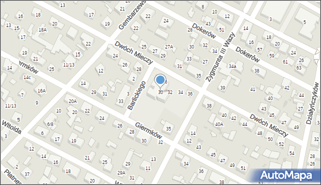 Warszawa, Dwóch Mieczy, 30, mapa Warszawy