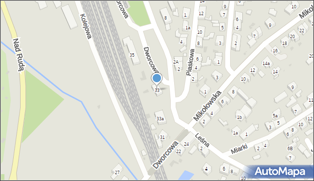 Żory, Dworcowa, 33, mapa Żor