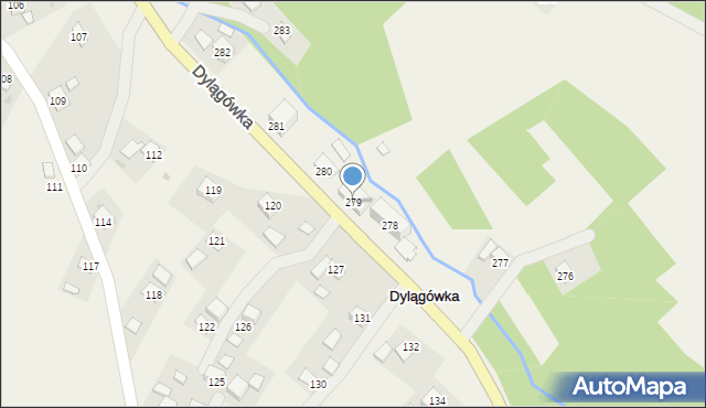 Dylągówka, Dylągówka, 279, mapa Dylągówka