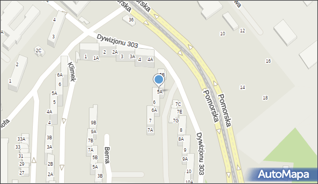 Gorzów Wielkopolski, Dywizjonu 303, 5A, mapa Gorzów Wielkopolski