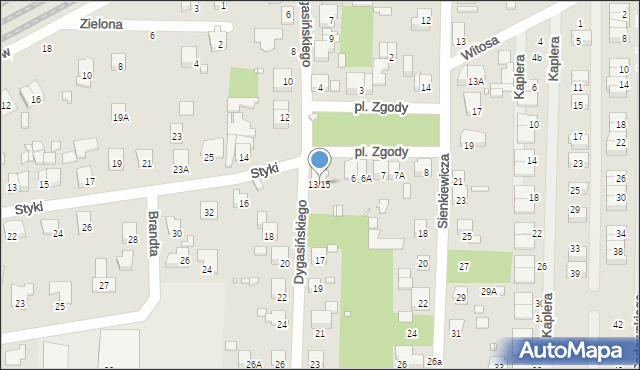 Piastów, Dygasińskiego Adolfa, 13/15, mapa Piastów