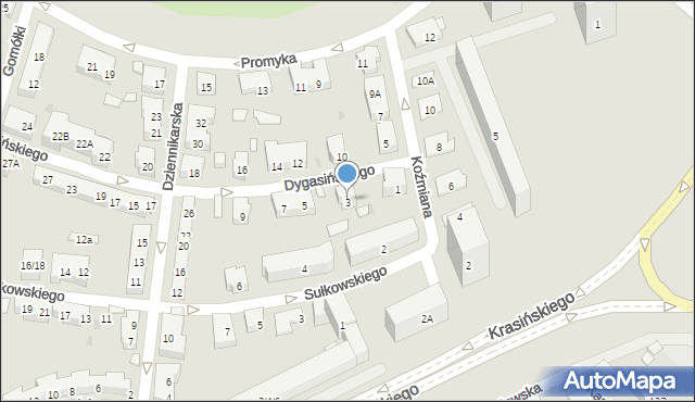 Warszawa, Dygasińskiego Adolfa, 3, mapa Warszawy