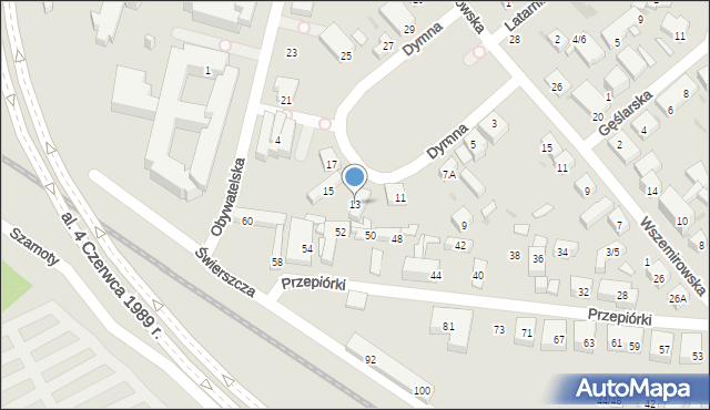 Warszawa, Dymna, 13, mapa Warszawy