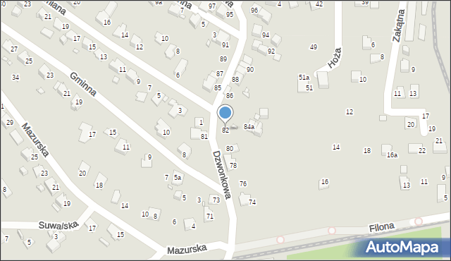 Bielsko-Biała, Dzwonkowa, 82, mapa Bielsko-Białej