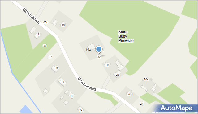 Budy Michałowskie, Dzwonkowa, 32, mapa Budy Michałowskie