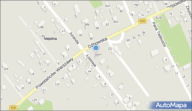 Częstochowa, Dźbowska, 103, mapa Częstochowy