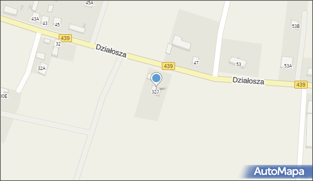 Działosza, Działosza, 54B, mapa Działosza