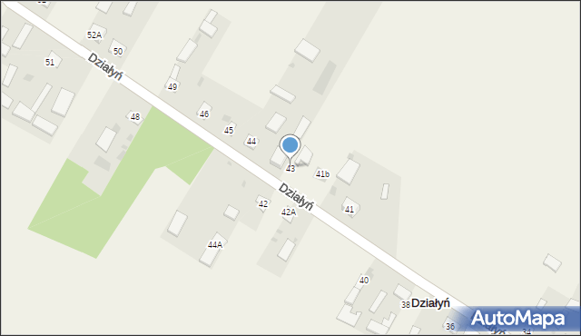Działyń, Działyń, 43, mapa Działyń