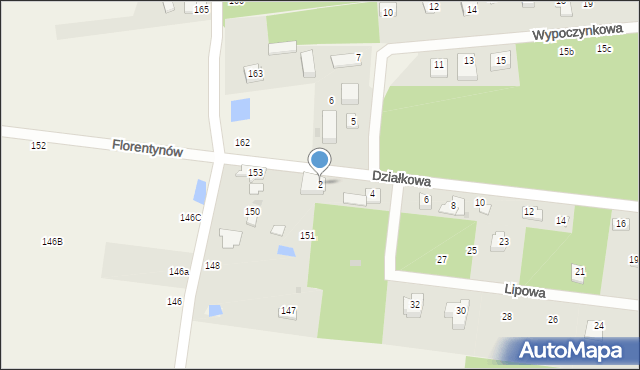 Florentynów, Działkowa, 2, mapa Florentynów