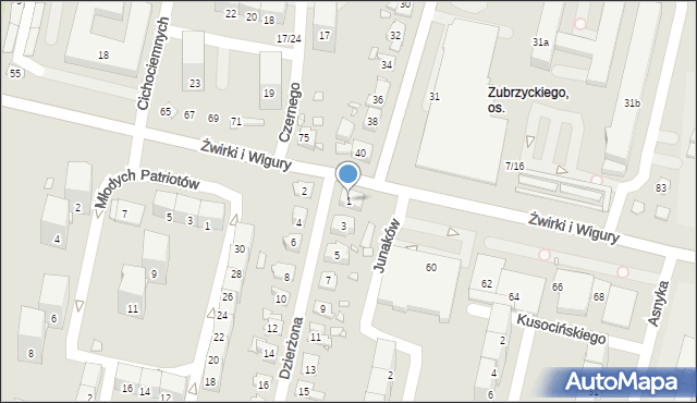Gliwice, Dzierżona Jana, ks., 1, mapa Gliwic
