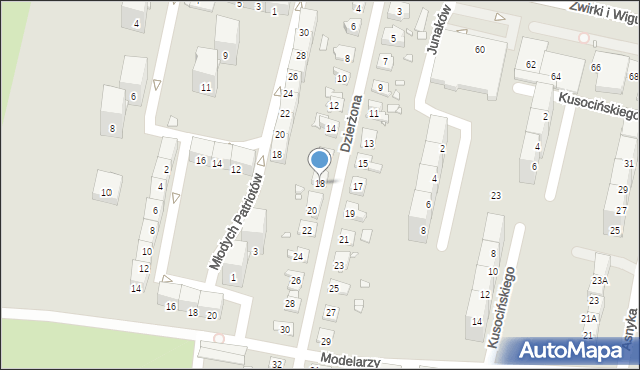 Gliwice, Dzierżona Jana, ks., 18, mapa Gliwic