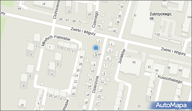 Gliwice, Dzierżona Jana, ks., 6, mapa Gliwic
