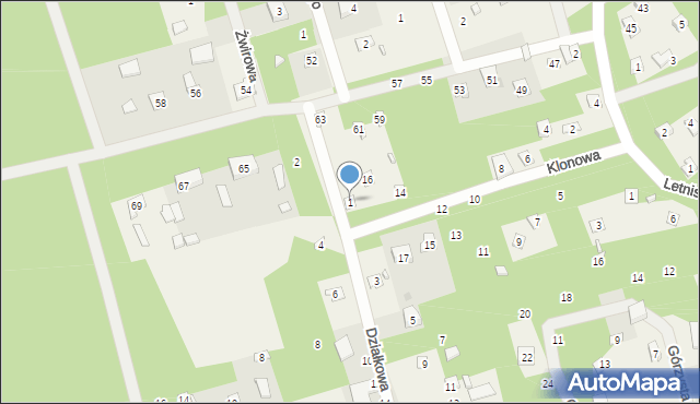 Jedlicze B, Działkowa, 1, mapa Jedlicze B