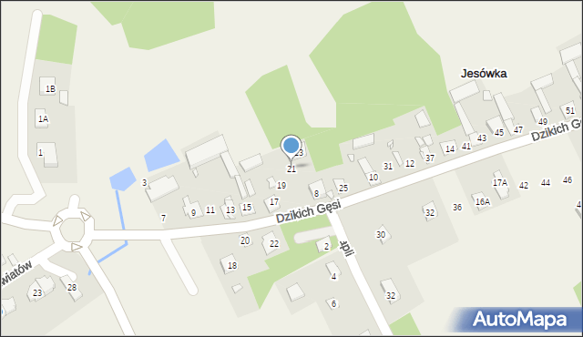 Jesówka, Dzikich Gęsi, 21, mapa Jesówka