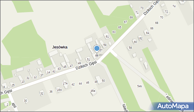 Jesówka, Dzikich Gęsi, 55, mapa Jesówka