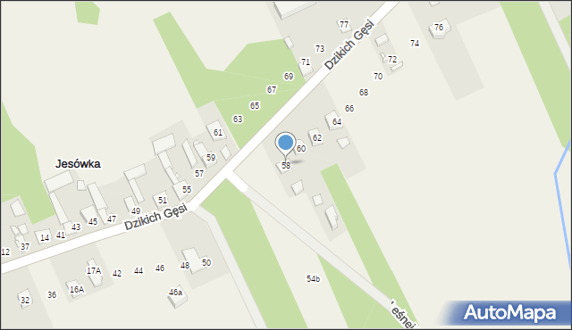 Jesówka, Dzikich Gęsi, 58, mapa Jesówka