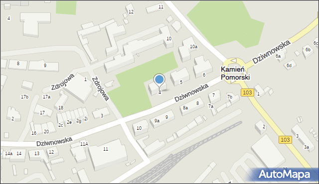 Kamień Pomorski, Dziwnowska, 4, mapa Kamień Pomorski