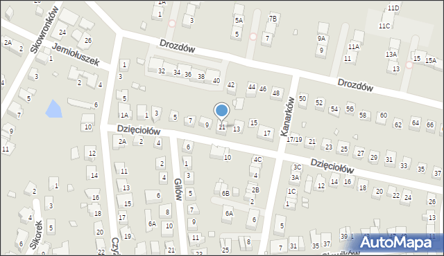 Katowice, Dzięciołów, 11, mapa Katowic