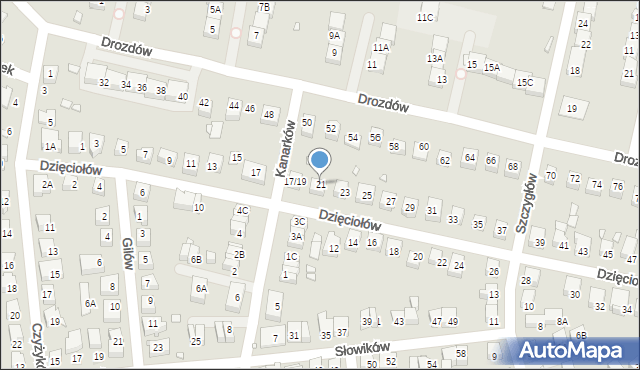 Katowice, Dzięciołów, 21, mapa Katowic