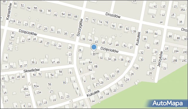 Katowice, Dzięciołów, 30, mapa Katowic