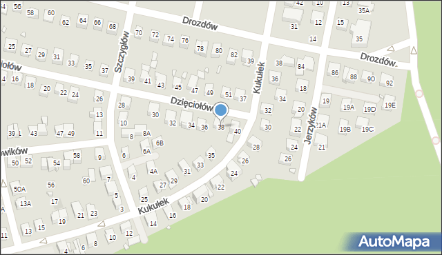Katowice, Dzięciołów, 38, mapa Katowic