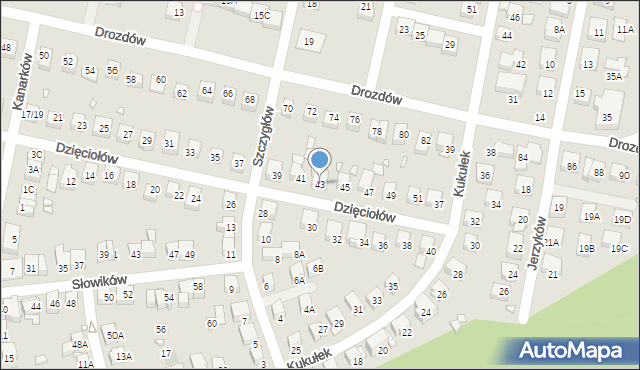 Katowice, Dzięciołów, 43, mapa Katowic