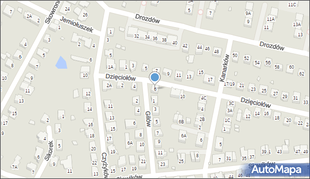 Katowice, Dzięciołów, 6, mapa Katowic