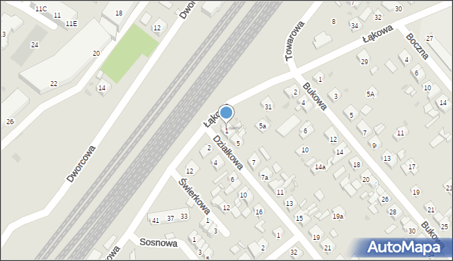 Kościan, Działkowa, 1, mapa Kościan